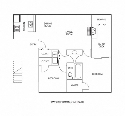 B1 floor plan, 2 bedroom and 1 bath, 890 square feet, at Preston Oaks apartments in Dallas, TX